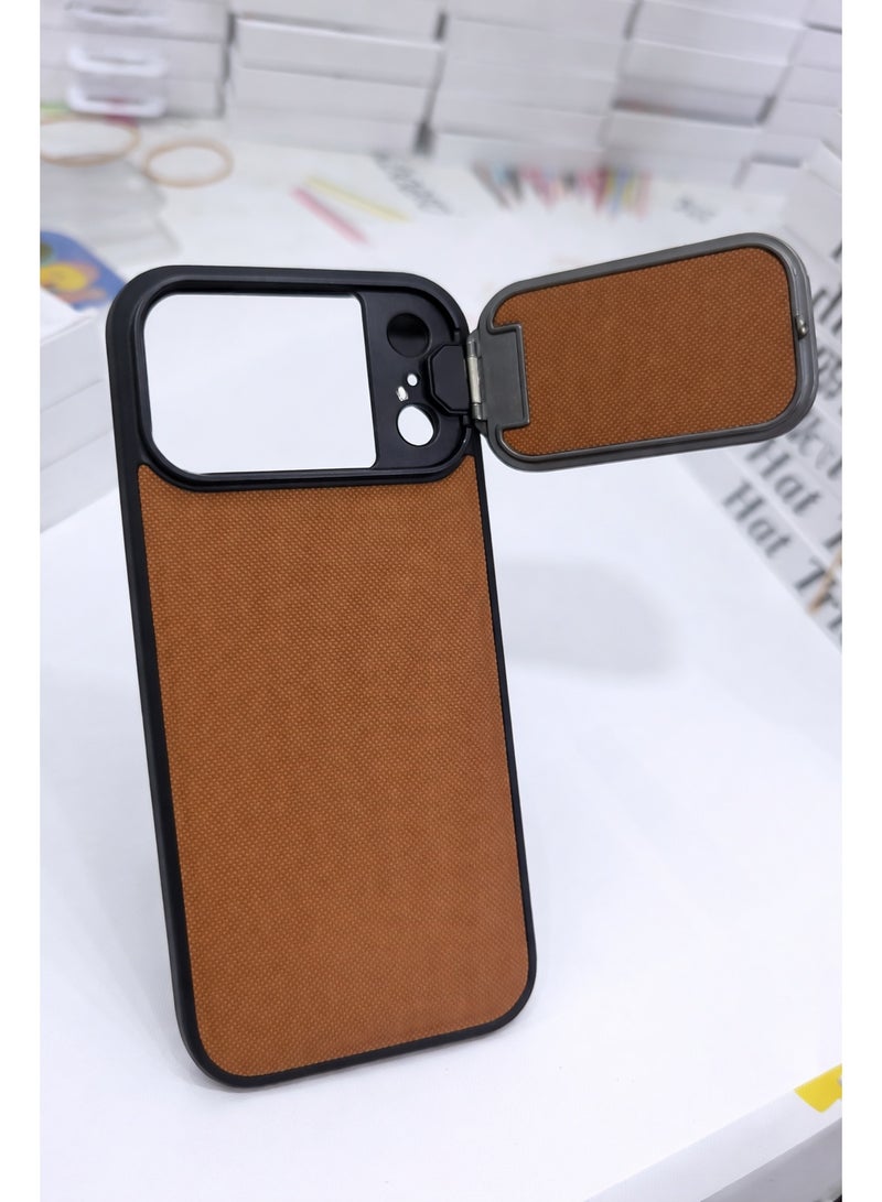 جراب حماية لهاتف آيفون 17 برو ماكس مع غطاء عدسة كاميرا قابل للطي، ظهر بني فاخر الملمس، غطاء نحيف ماص للصدمات، حماية كاملة للكاميرا، متوافق مع شبكات الجيل الخامس 5G - Image 4